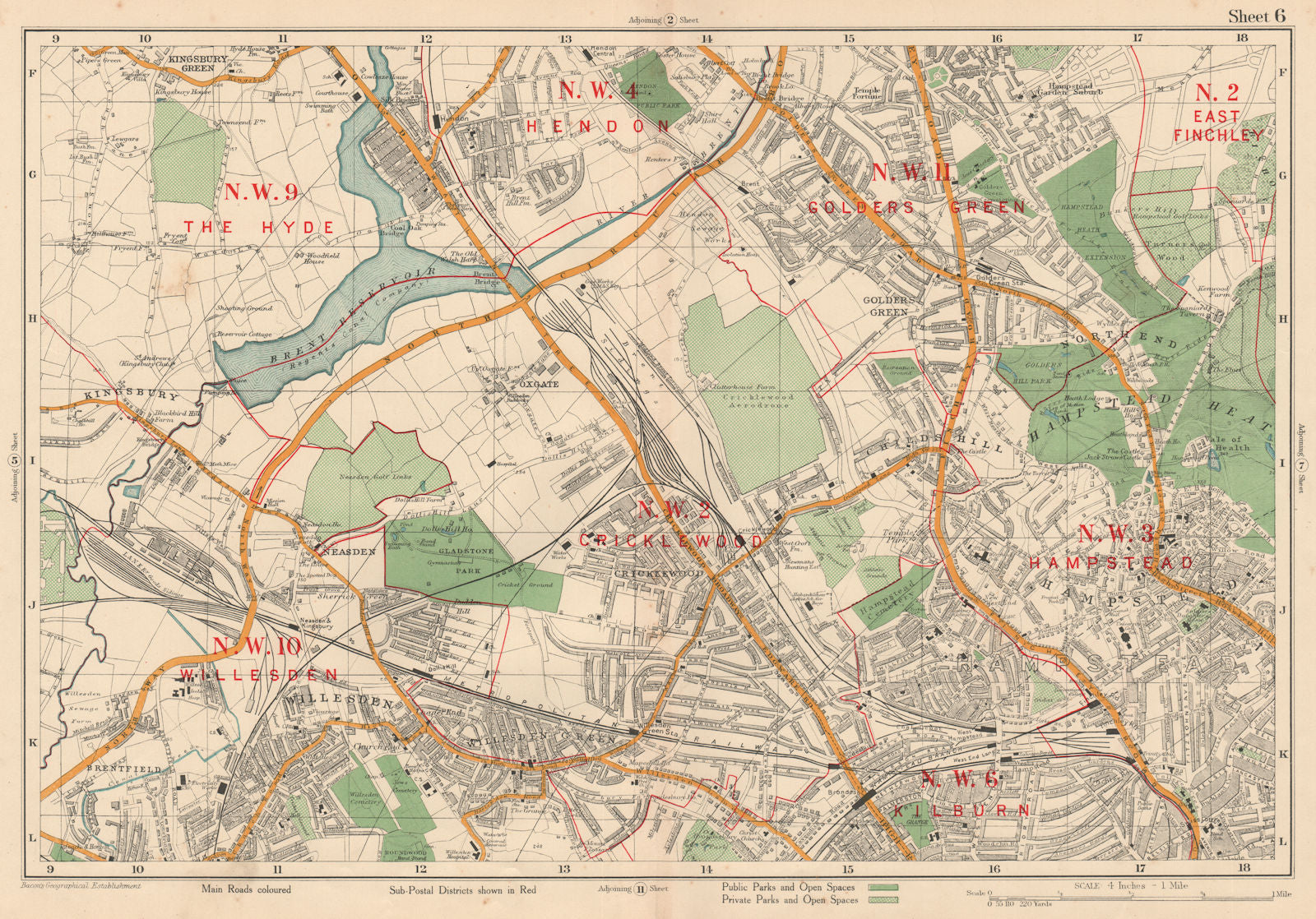 NW LONDON Cricklewood Hampstead Hendon Willesden Golders Green. BACON 1927 map